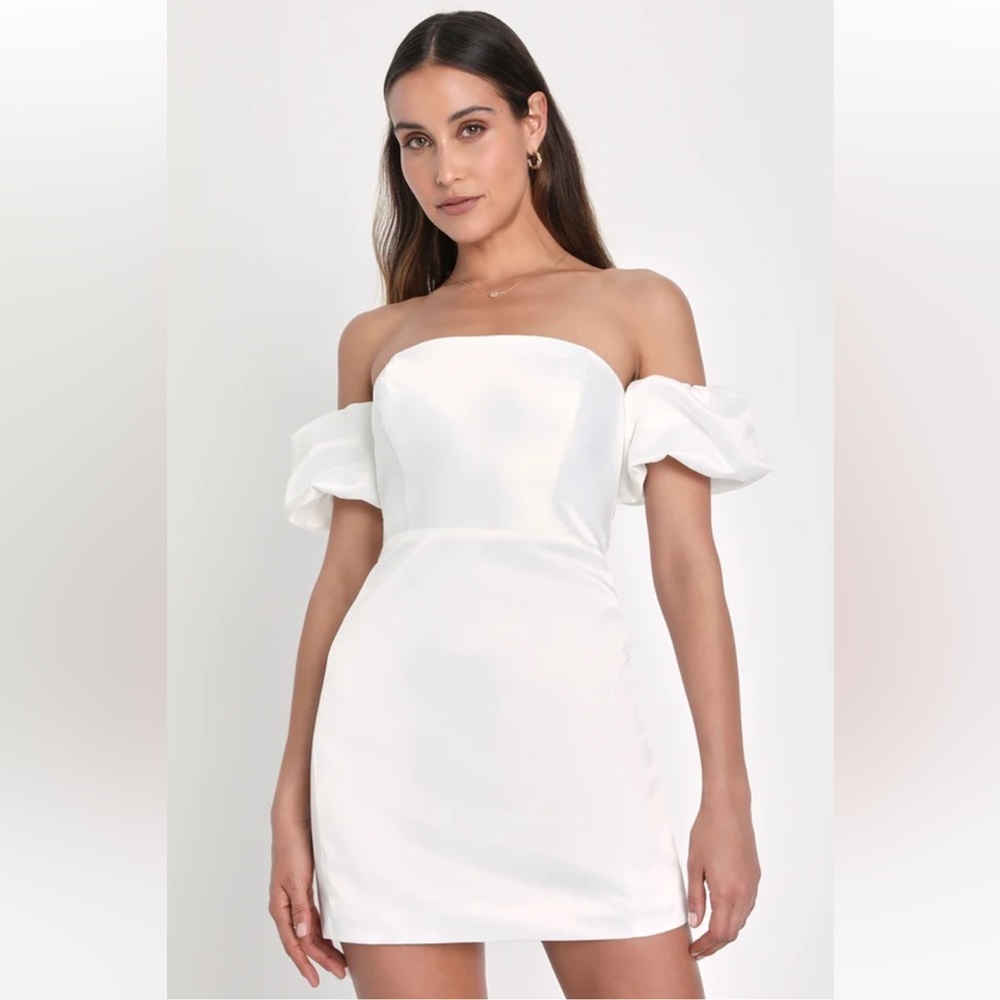 Lulu's White Off-Shoulder Puff Sleeve Mini Dress